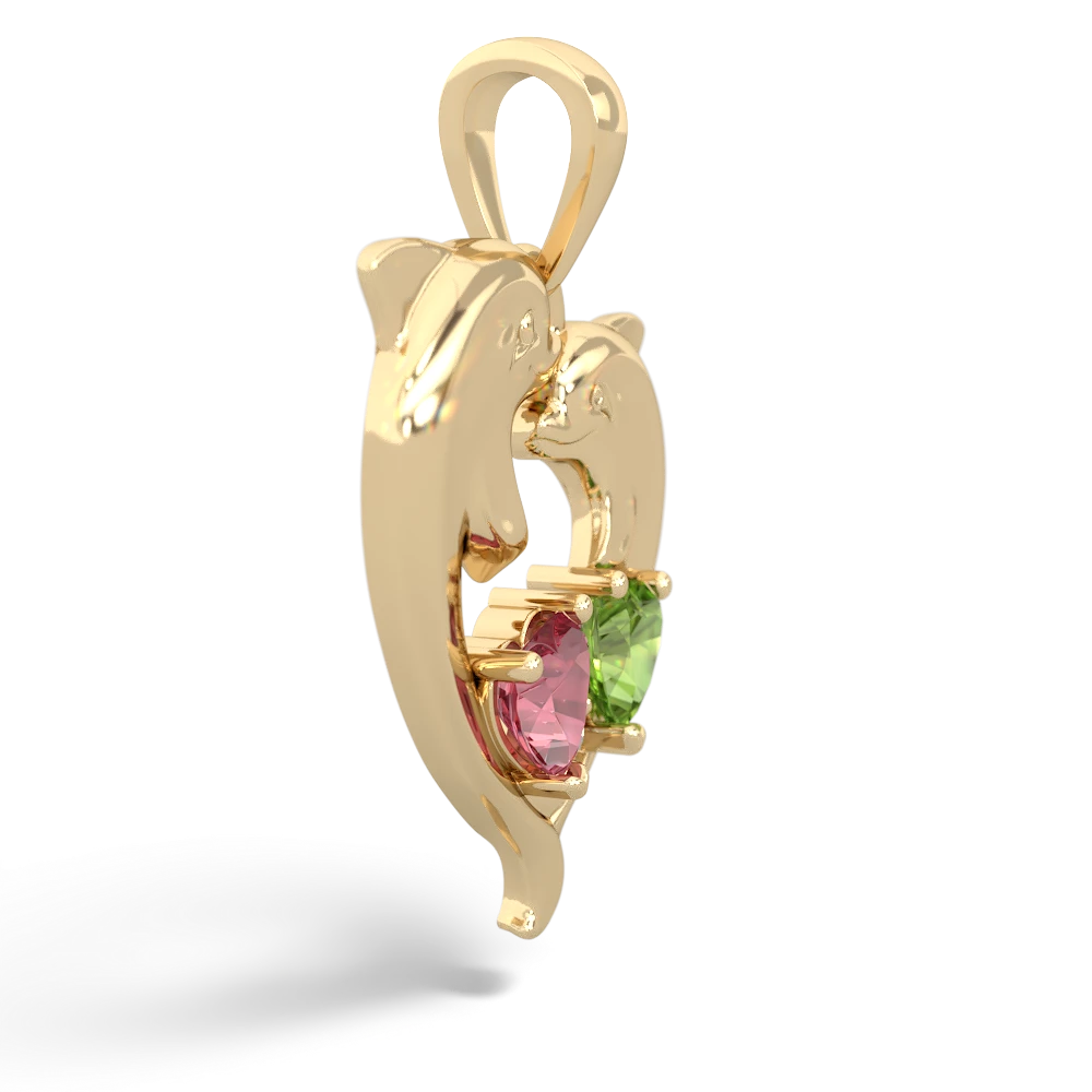 Pink Tourmaline Dolphin Heart 14K Yellow Gold pendant P5820