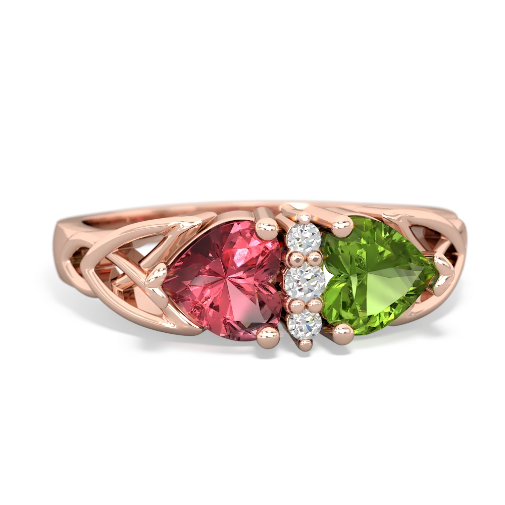 Pink Tourmaline Celtic Knot Double Heart 14K Rose Gold ring R5040