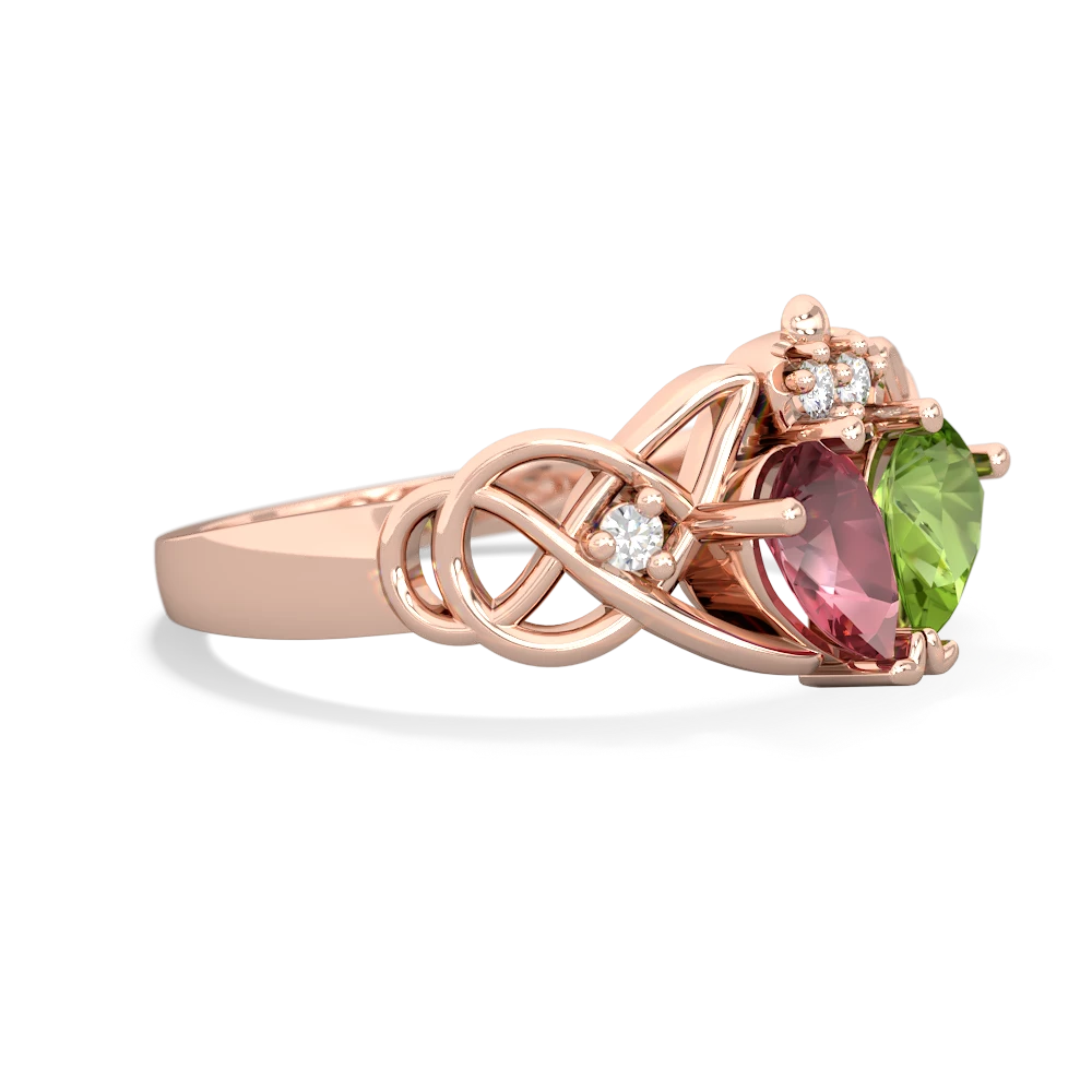 Pink Tourmaline 'One Heart' Celtic Knot Claddagh 14K Rose Gold ring R5322