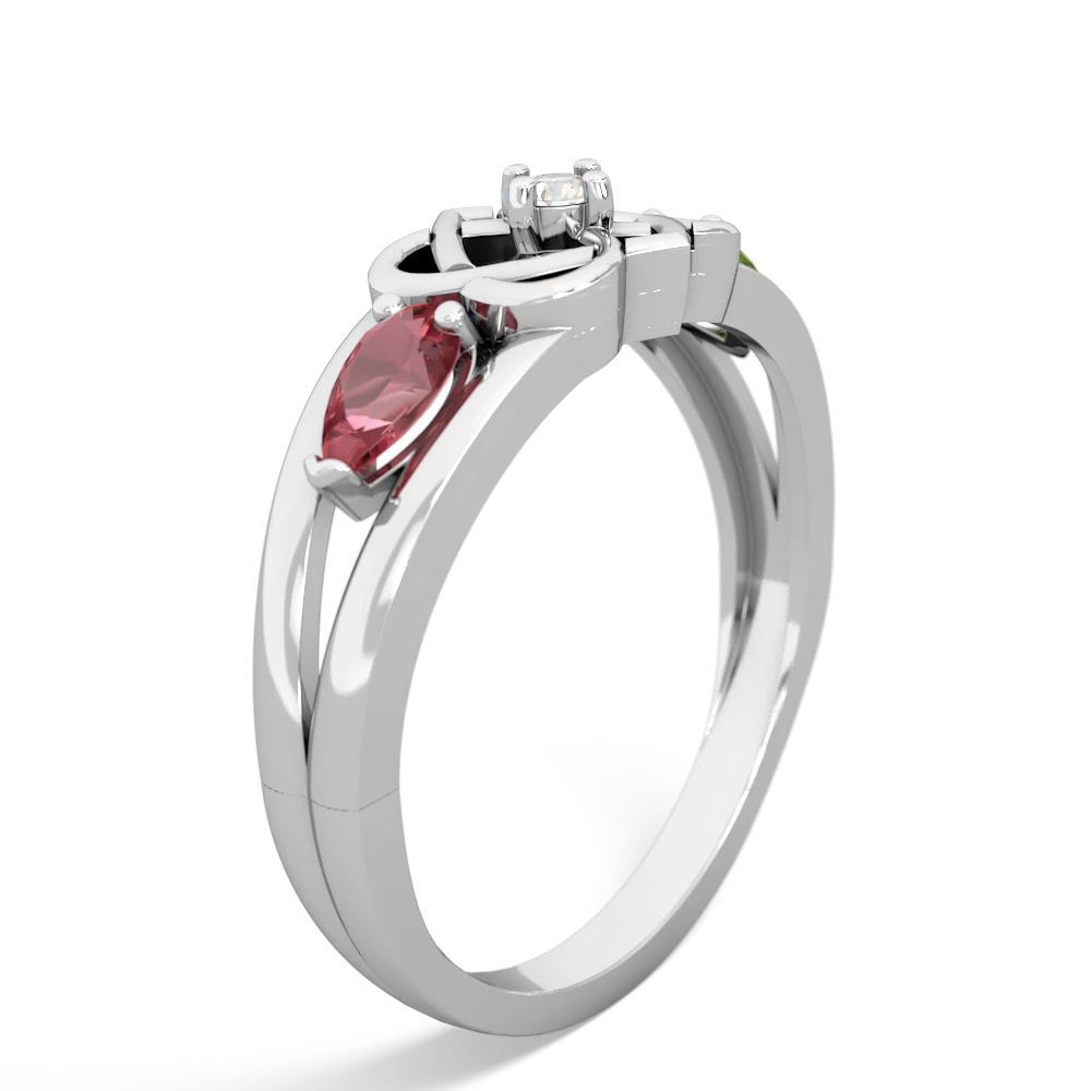 Pink Tourmaline Hearts Intertwined 14K White Gold ring R5880