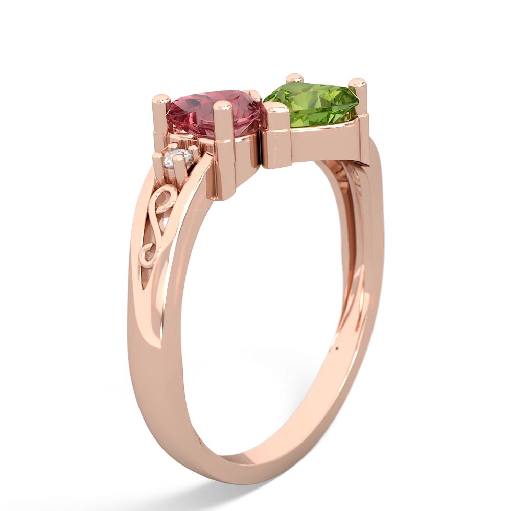 Pink Tourmaline Snuggling Hearts 14K Rose Gold ring R2178