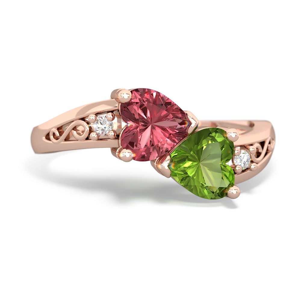 Pink Tourmaline Snuggling Hearts 14K Rose Gold ring R2178