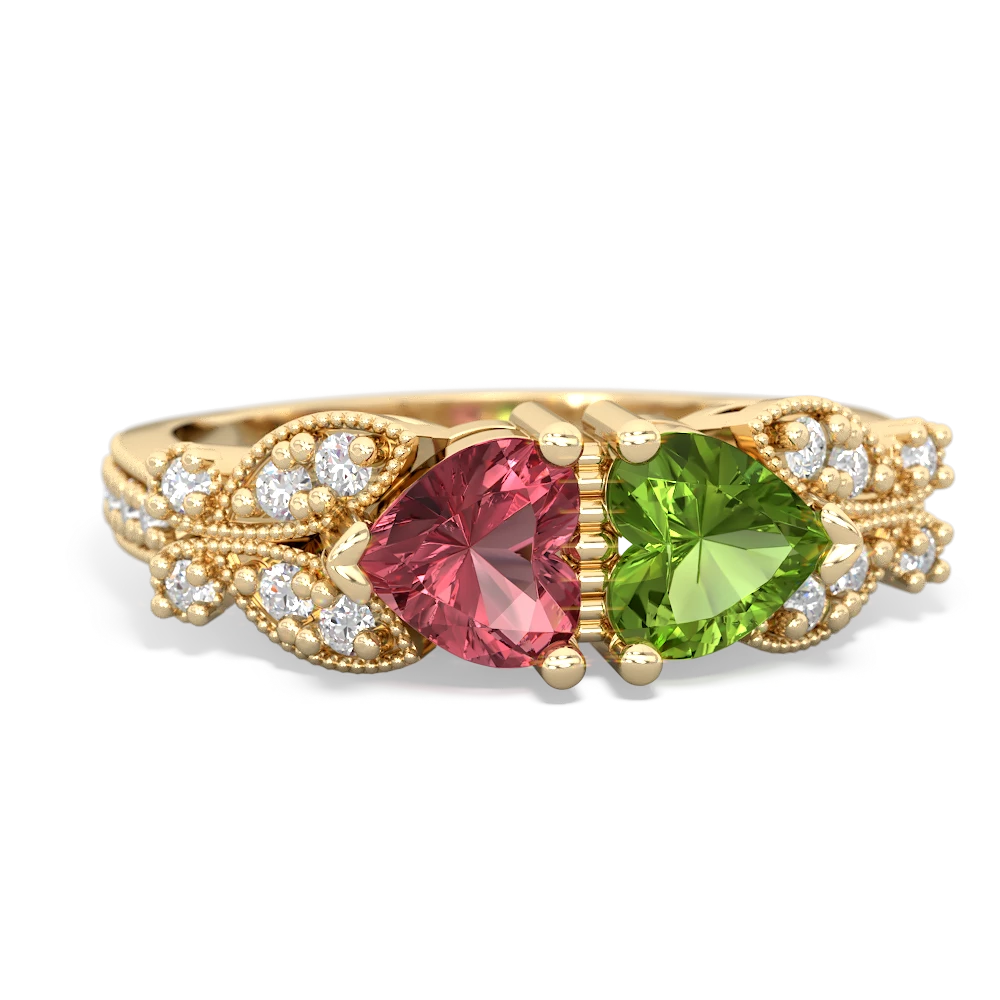 Pink Tourmaline Diamond Butterflies 14K Yellow Gold ring R5601