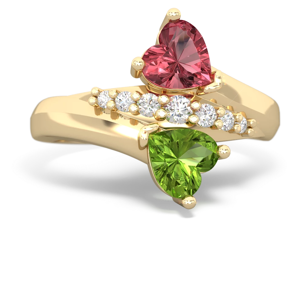 Pink Tourmaline Heart To Heart 14K Yellow Gold ring R2064