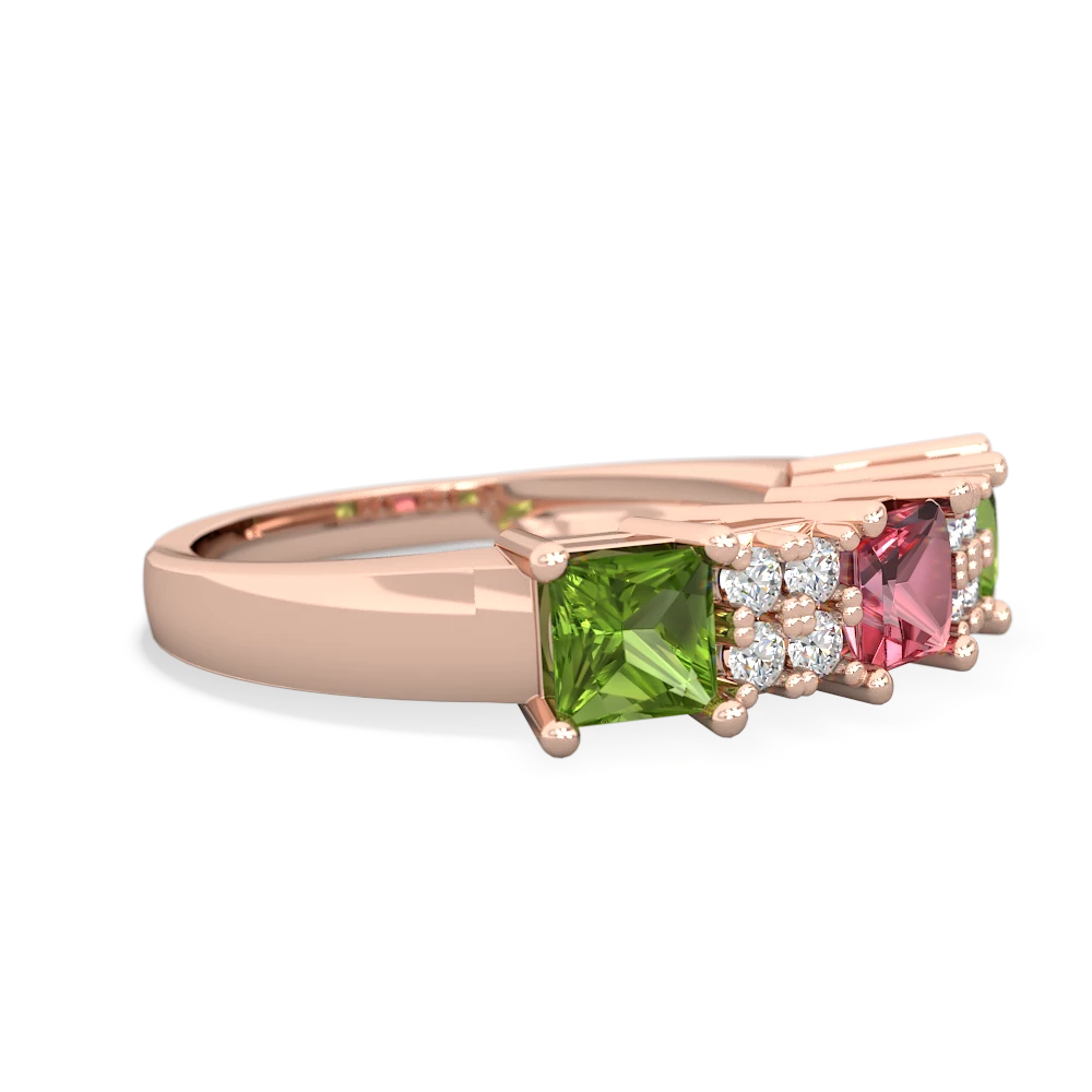 Pink Tourmaline Three Stone Diamond Cluster 14K Rose Gold ring R2592