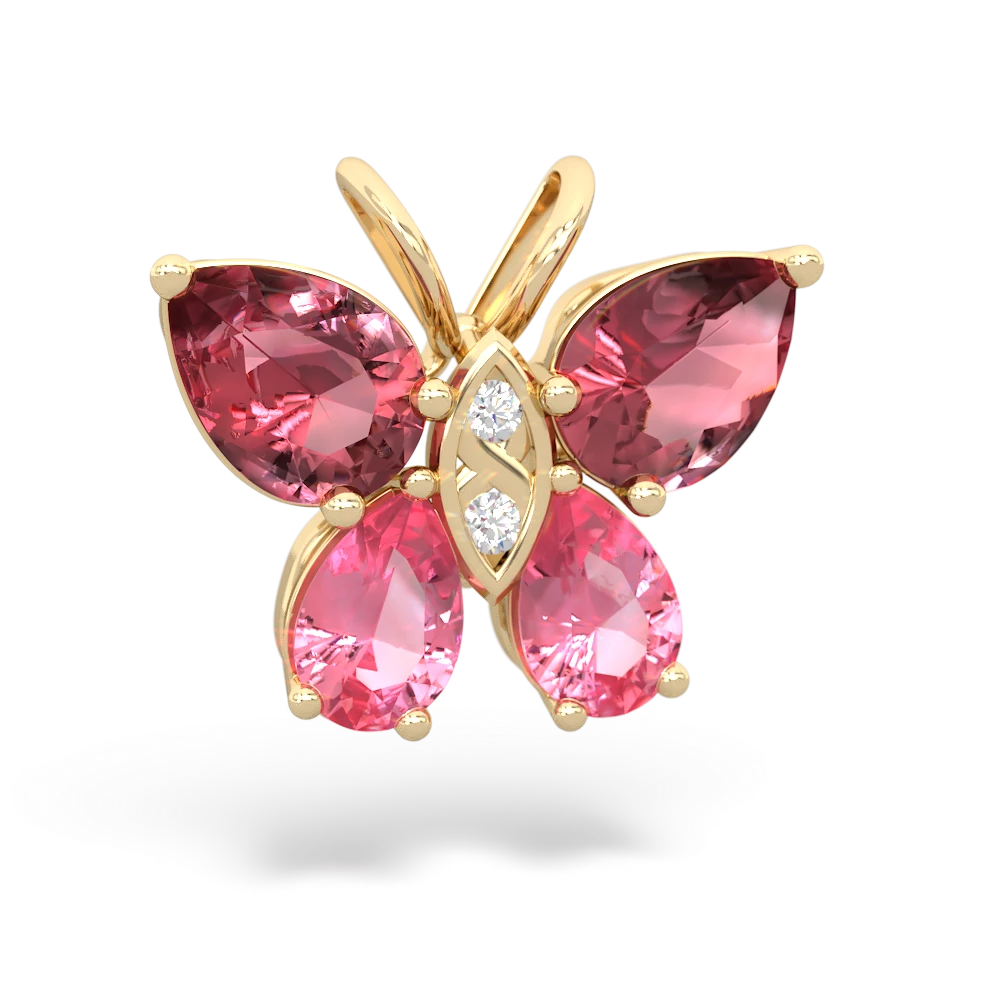 Pink Tourmaline Butterfly 14K Yellow Gold pendant P2215