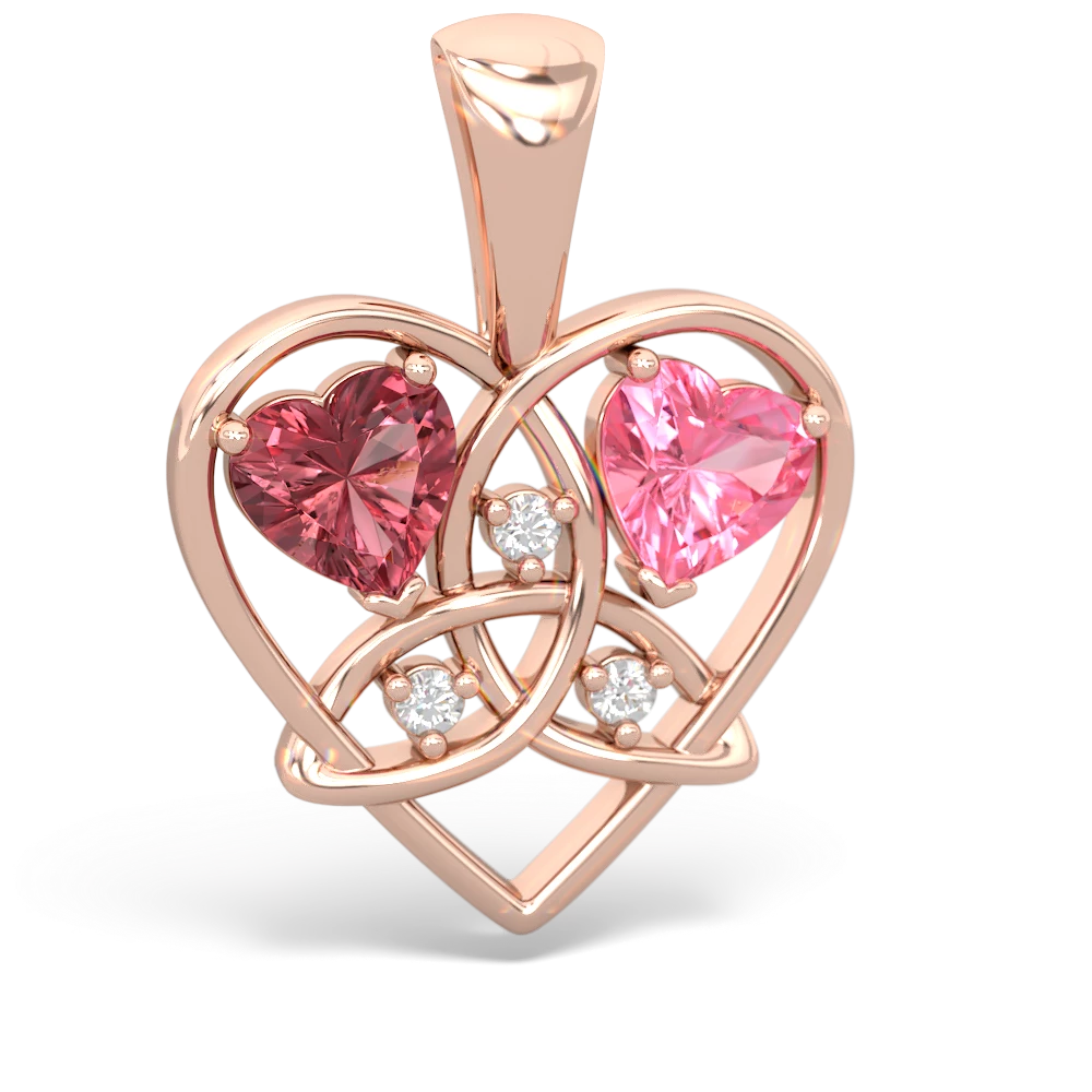 Pink Tourmaline Celtic Trinity Heart 14K Rose Gold pendant P5331