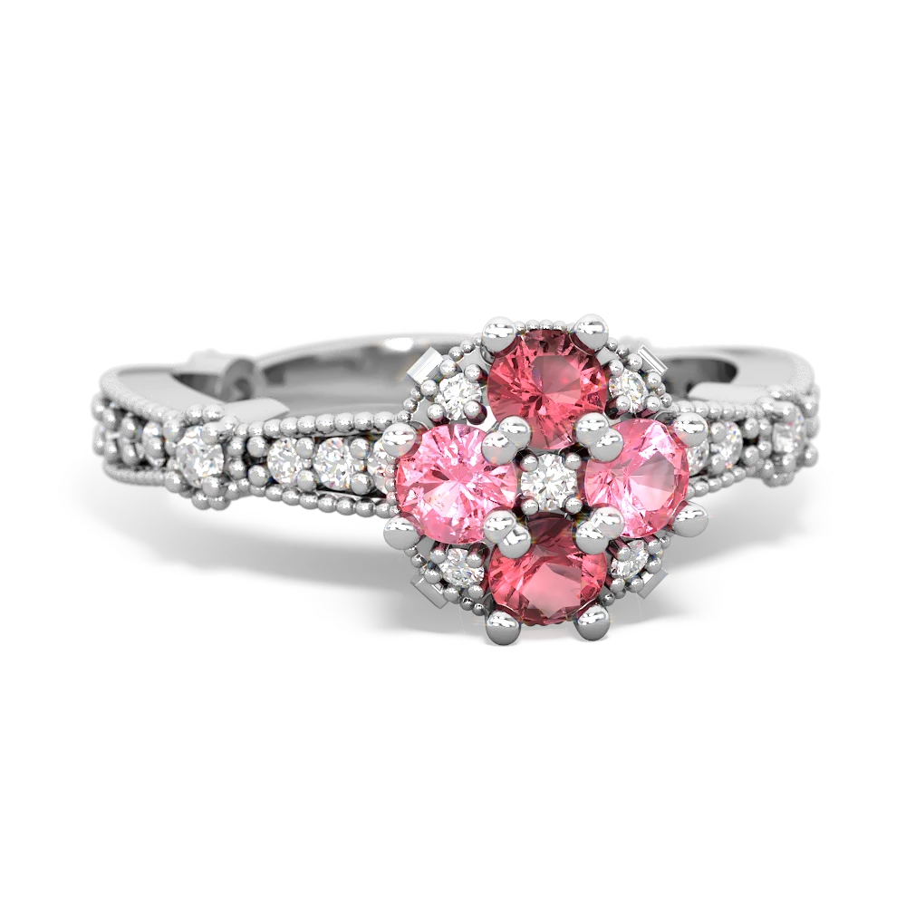 Pink Tourmaline Sparkling Tiara Cluster 14K White Gold ring R26293RD