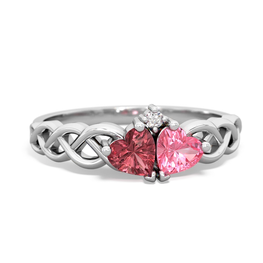 Pink Tourmaline Heart To Heart Braid 14K White Gold ring R5870