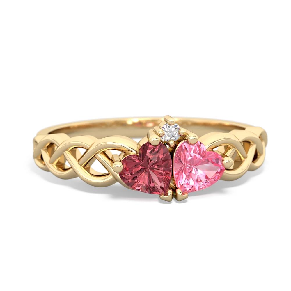 Pink Tourmaline Heart To Heart Braid 14K Yellow Gold ring R5870