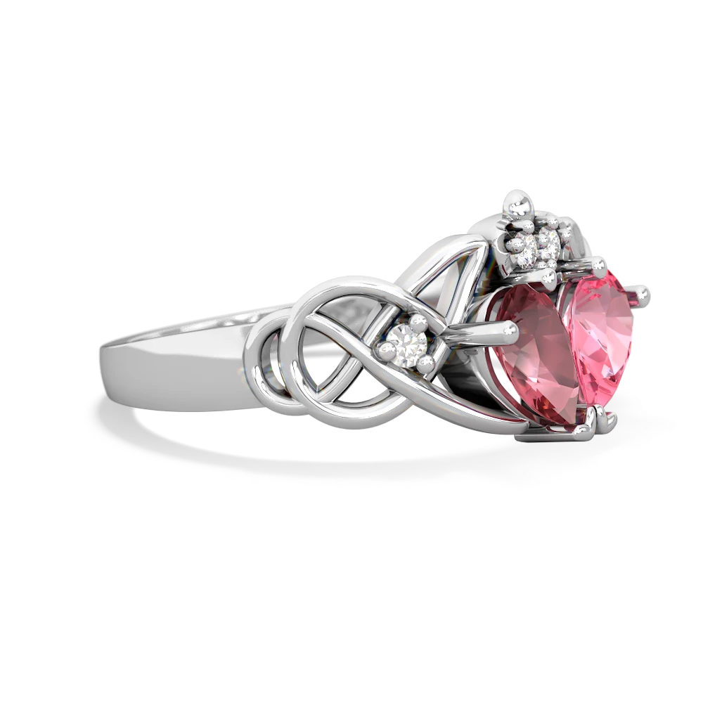 Pink Tourmaline 'One Heart' Celtic Knot Claddagh 14K White Gold ring R5322