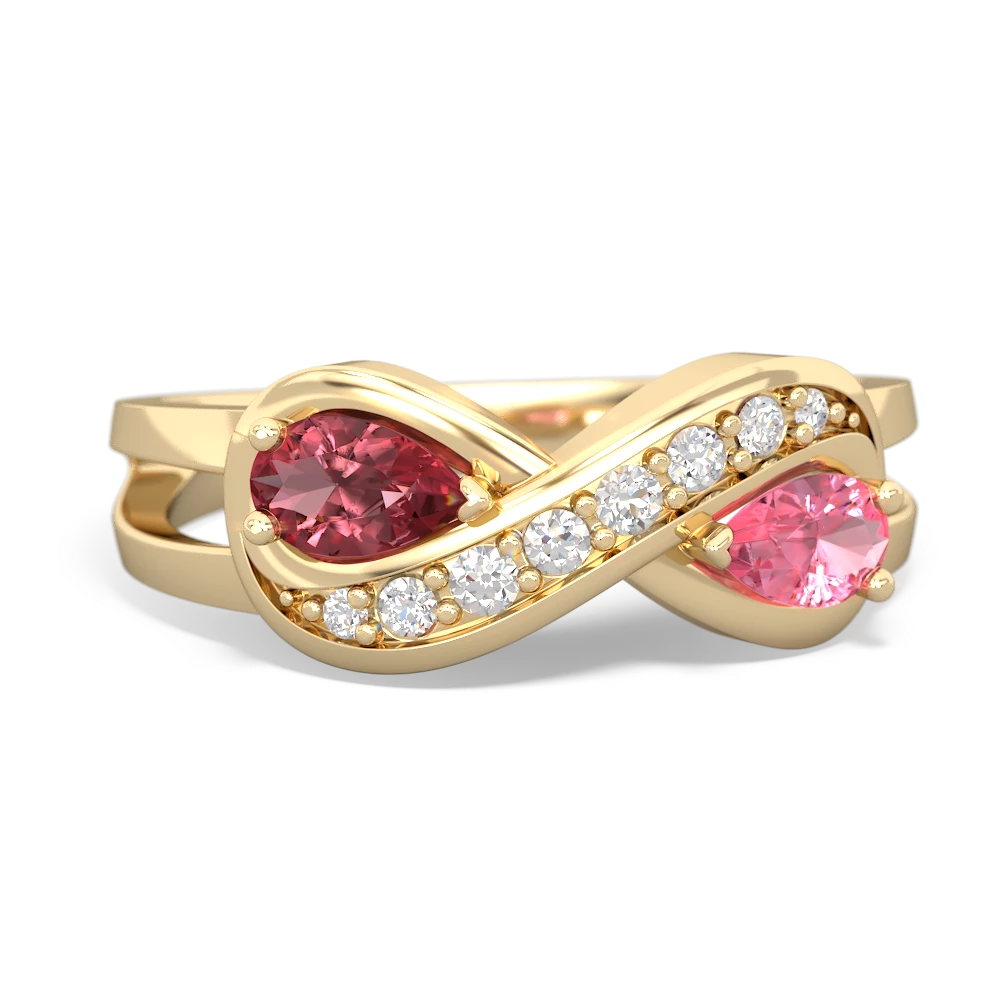 Pink Tourmaline Diamond Infinity 14K Yellow Gold ring R5390