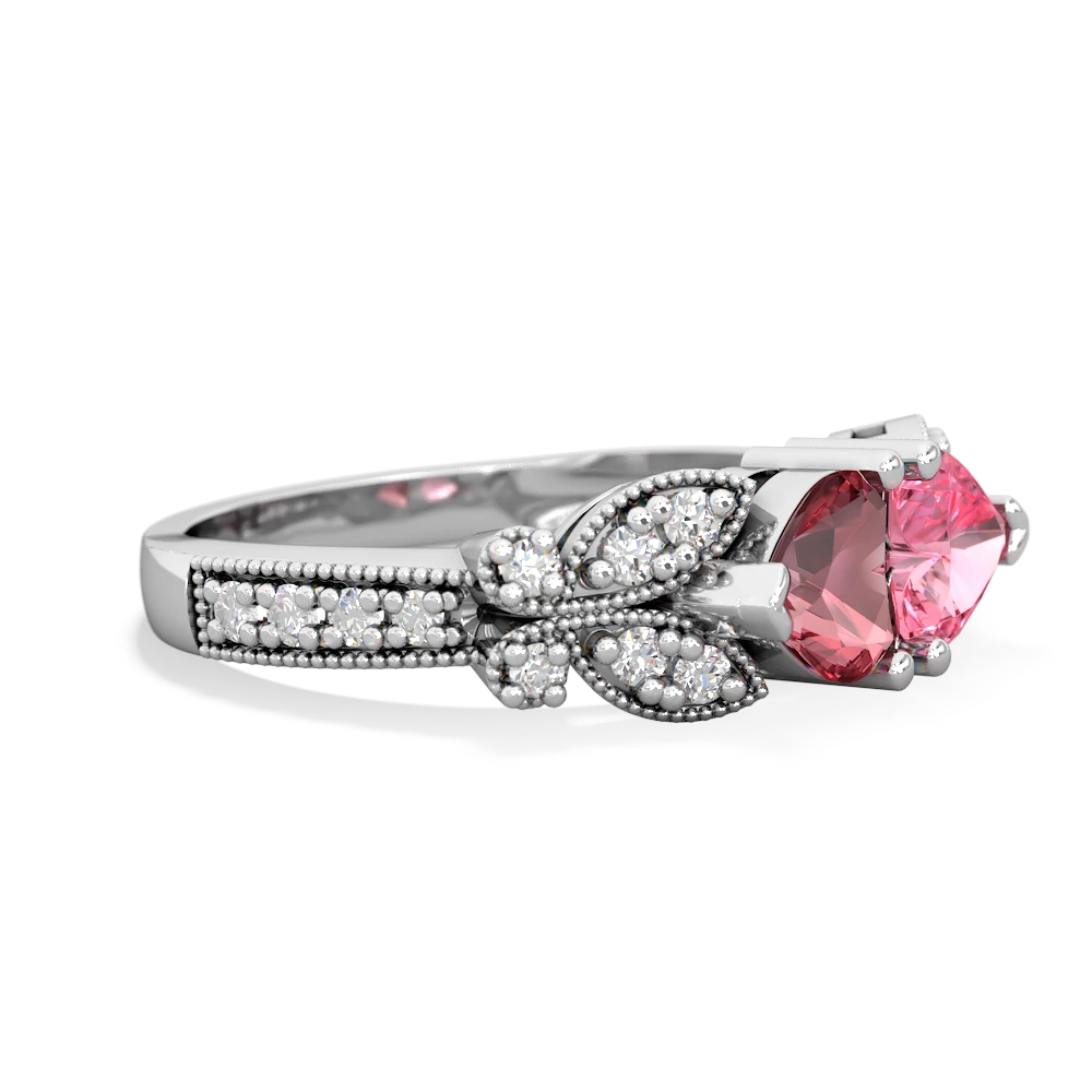 Pink Tourmaline Diamond Butterflies 14K White Gold ring R5601