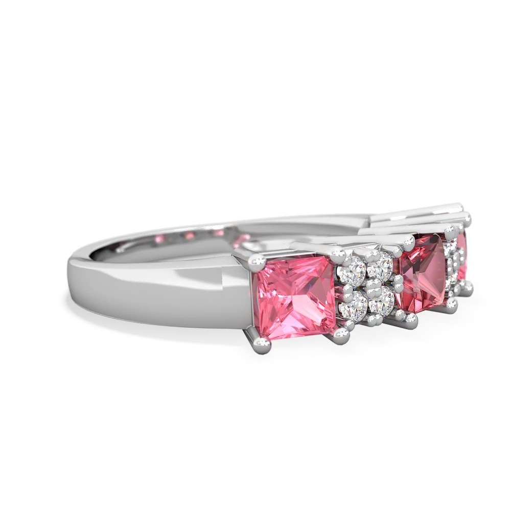 Pink Tourmaline Three Stone Diamond Cluster 14K White Gold ring R2592