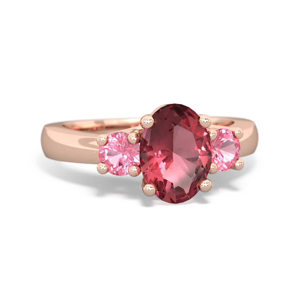 Pink Tourmaline Three Stone Oval Trellis 14K Rose Gold ring R4024