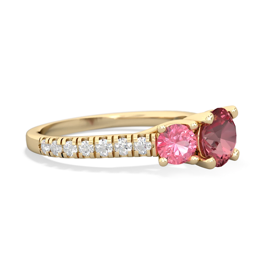 Pink Tourmaline Pave Trellis 14K Yellow Gold ring R5500