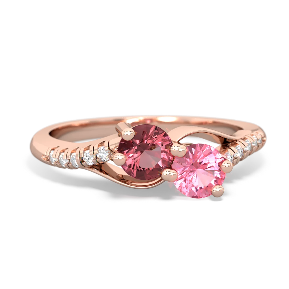 Pink Tourmaline Infinity Pave Two Stone 14K Rose Gold ring R5285