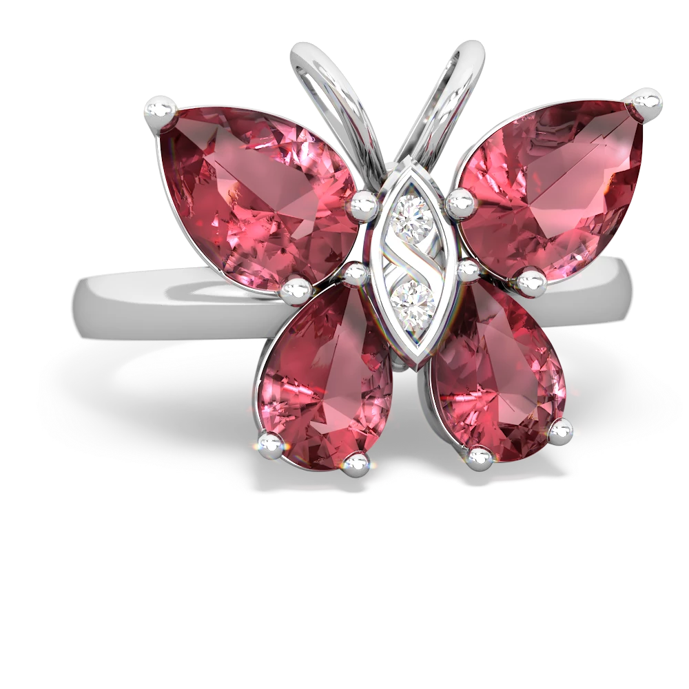 14kt Gold and Diamond Pink Tourmaline Butterfly Ring White Gold / 7