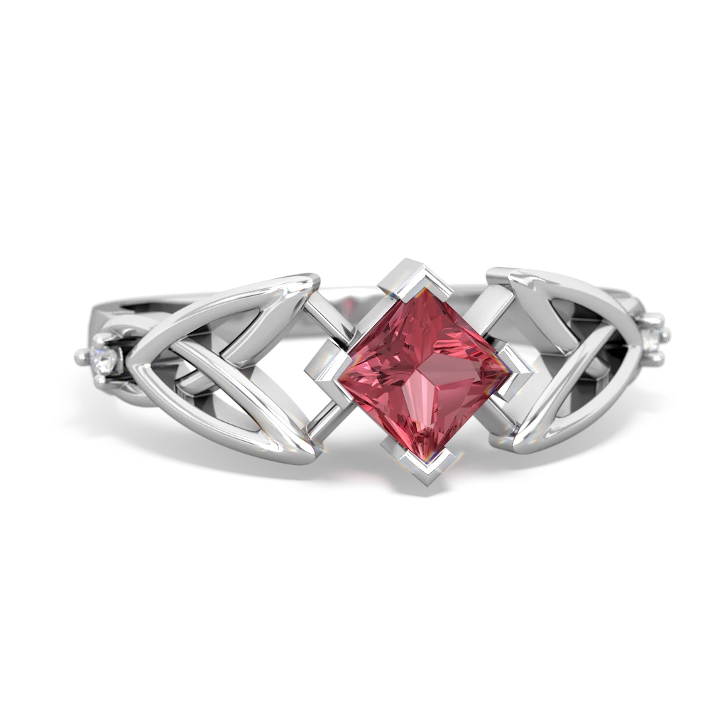 Pink Tourmaline Celtic Knot Princess 14K White Gold ring R3349