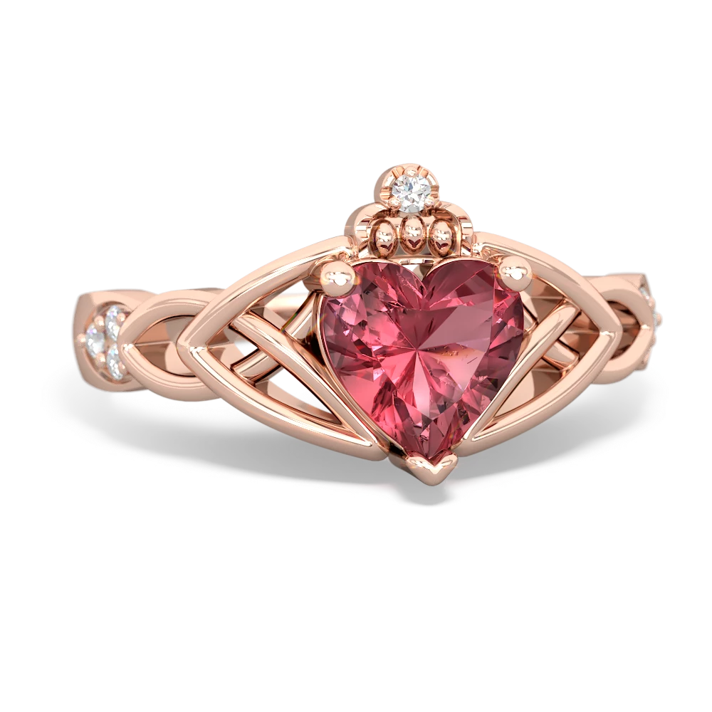 Pink Tourmaline Claddagh Celtic Knot Diamond 14K Rose Gold ring R5001