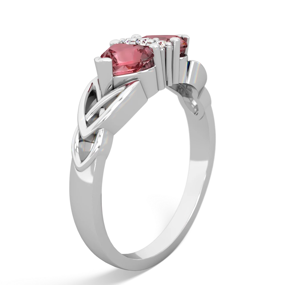 Pink Tourmaline Celtic Knot Double Heart 14K White Gold ring R5040