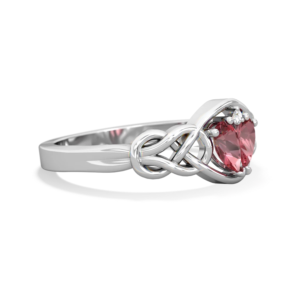 Diamond Pink Tourmaline Rose Gold Celtic Trinity Knot Heart Ring