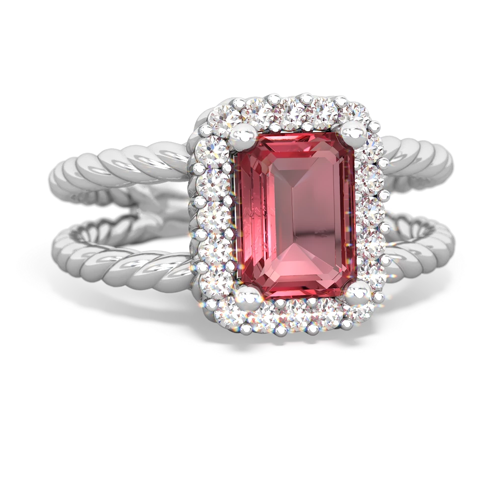 Pink Tourmaline Rope Split Band 14K White Gold ring R2628