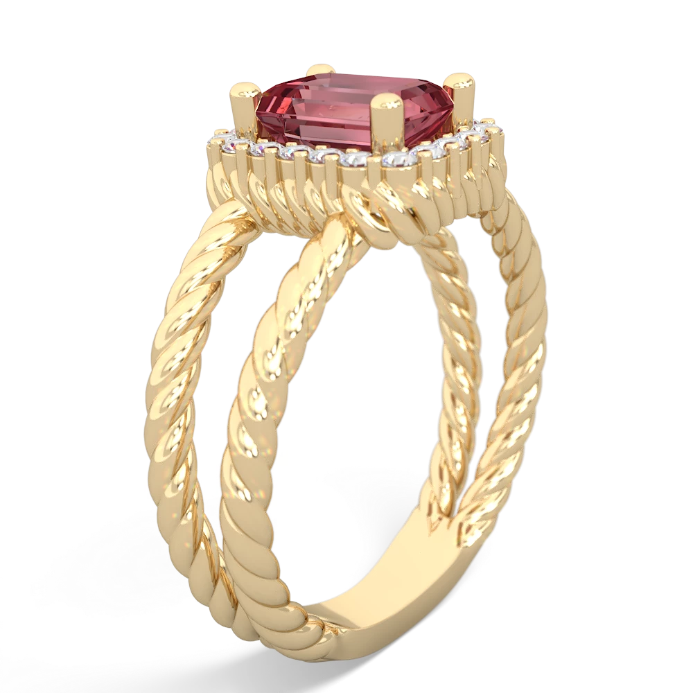 Pink Tourmaline Rope Split Band 14K Yellow Gold ring R2628