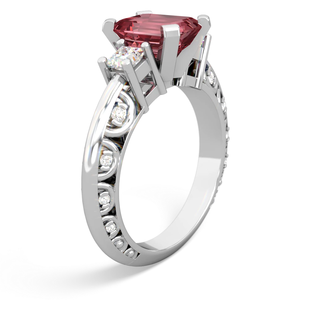 Pink Tourmaline Art Deco Diamond 8X6 Emerald-Cut Engagement 14K White Gold ring R20018EM