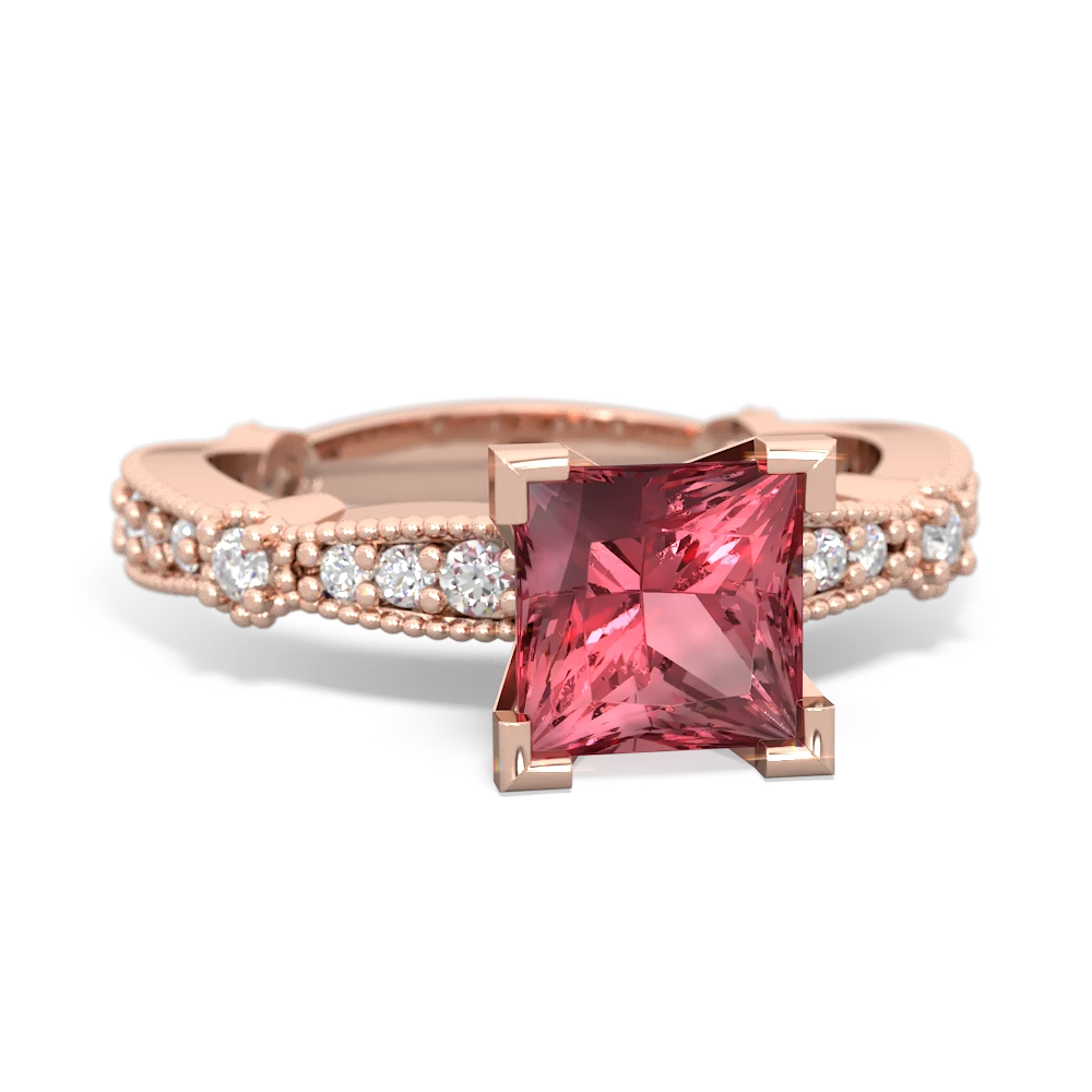 Pink Tourmaline Sparkling Tiara 6Mm Princess 14K Rose Gold ring R26296SQ