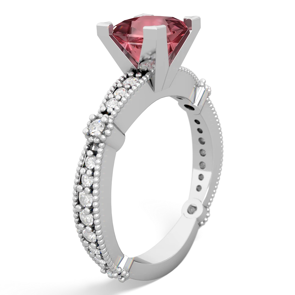 Pink Tourmaline Sparkling Tiara 6Mm Princess 14K White Gold ring R26296SQ