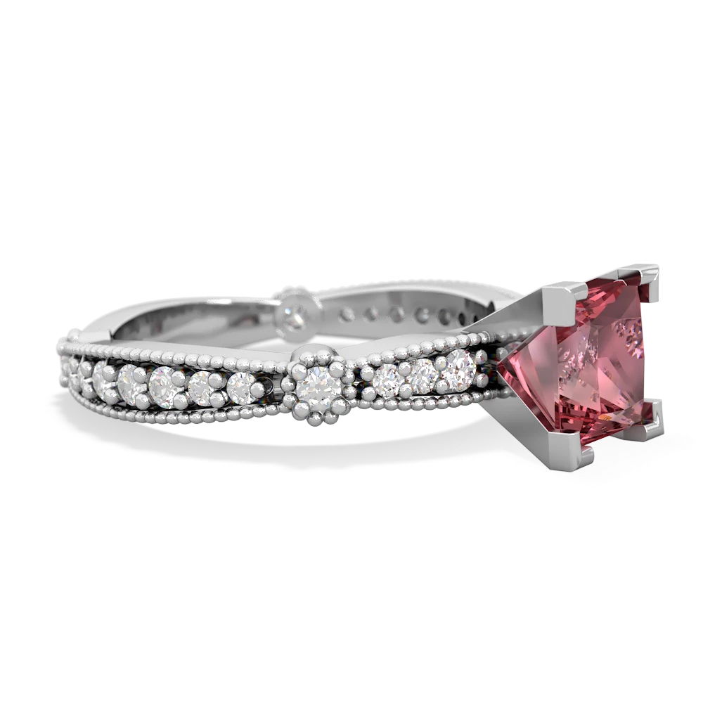 Pink Tourmaline Sparkling Tiara 6Mm Princess 14K White Gold ring R26296SQ