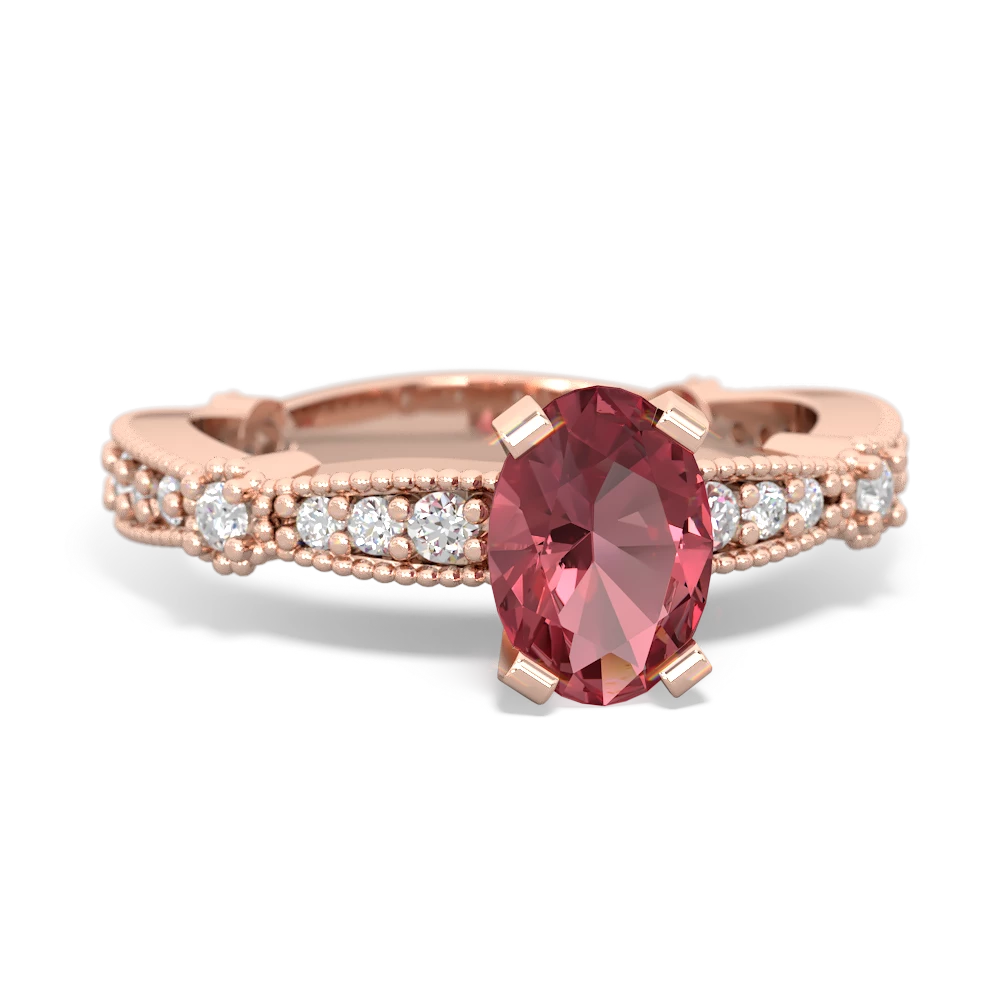 Pink Tourmaline Sparkling Tiara 7X5mm Oval 14K Rose Gold ring R26297VL