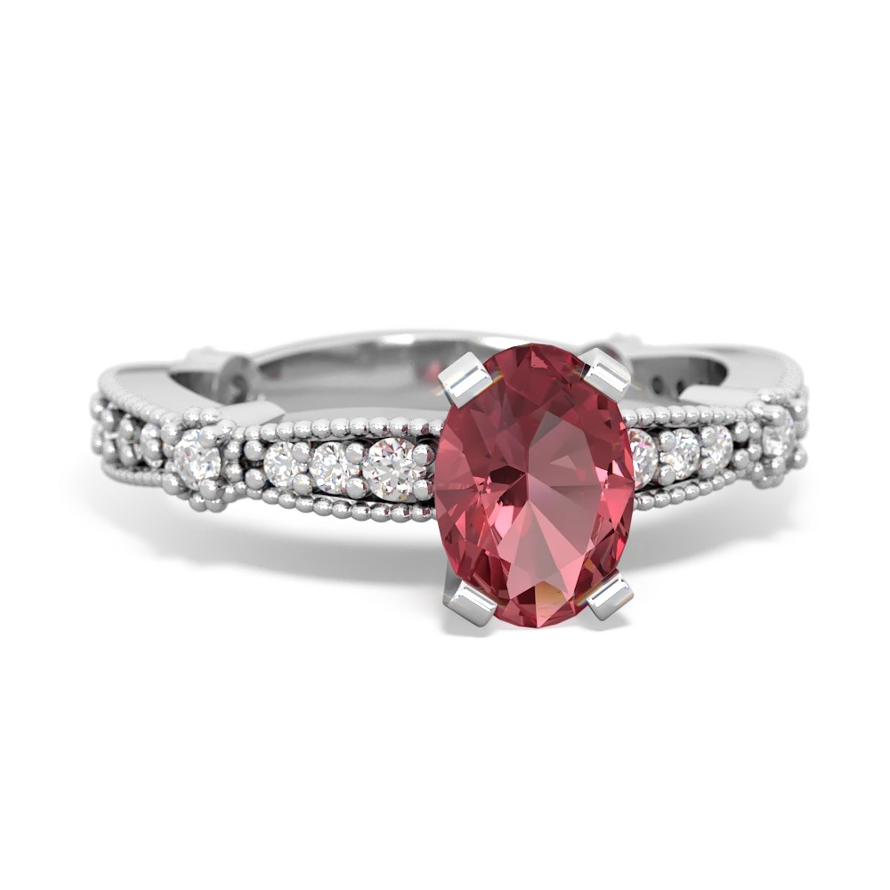 Pink Tourmaline Sparkling Tiara 7X5mm Oval 14K White Gold ring R26297VL