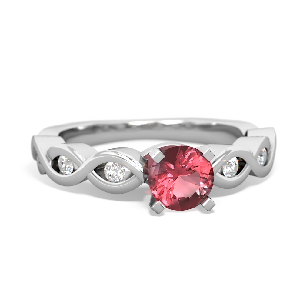 Pink Tourmaline Infinity 5Mm Round Engagement 14K White Gold ring R26315RD