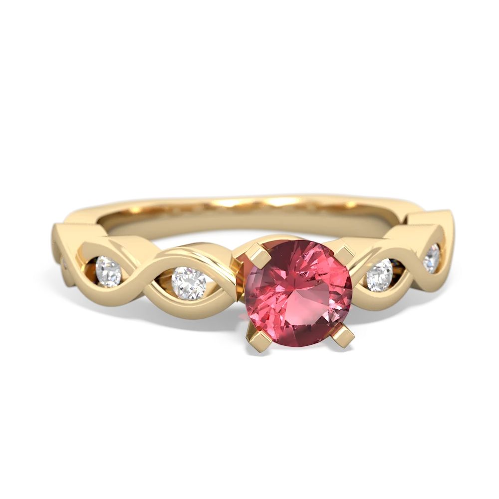 Pink Tourmaline Infinity 5Mm Round Engagement 14K Yellow Gold ring R26315RD