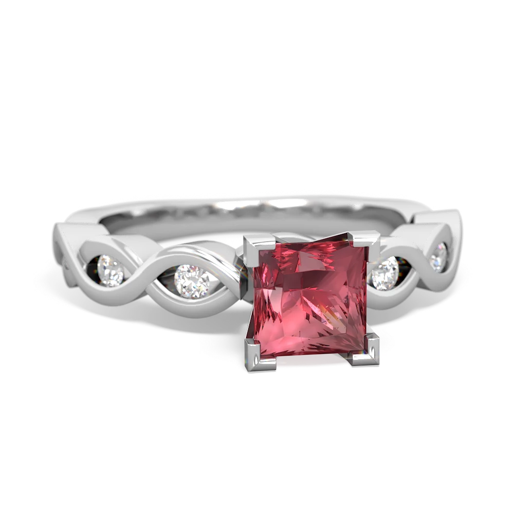 Pink Tourmaline Infinity 5Mm Square Engagement 14K White Gold ring R26315SQ