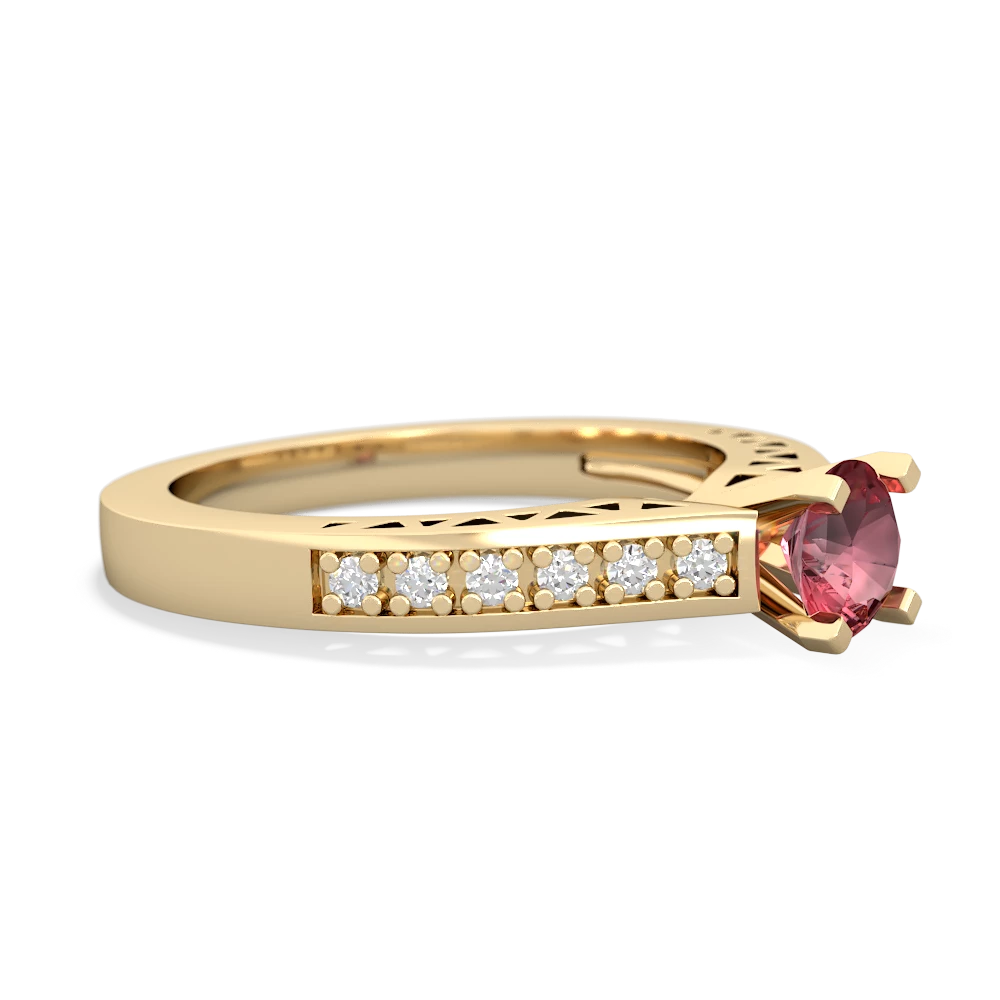 Pink Tourmaline Art Deco Engagement 5Mm Round 14K Yellow Gold ring R26355RD