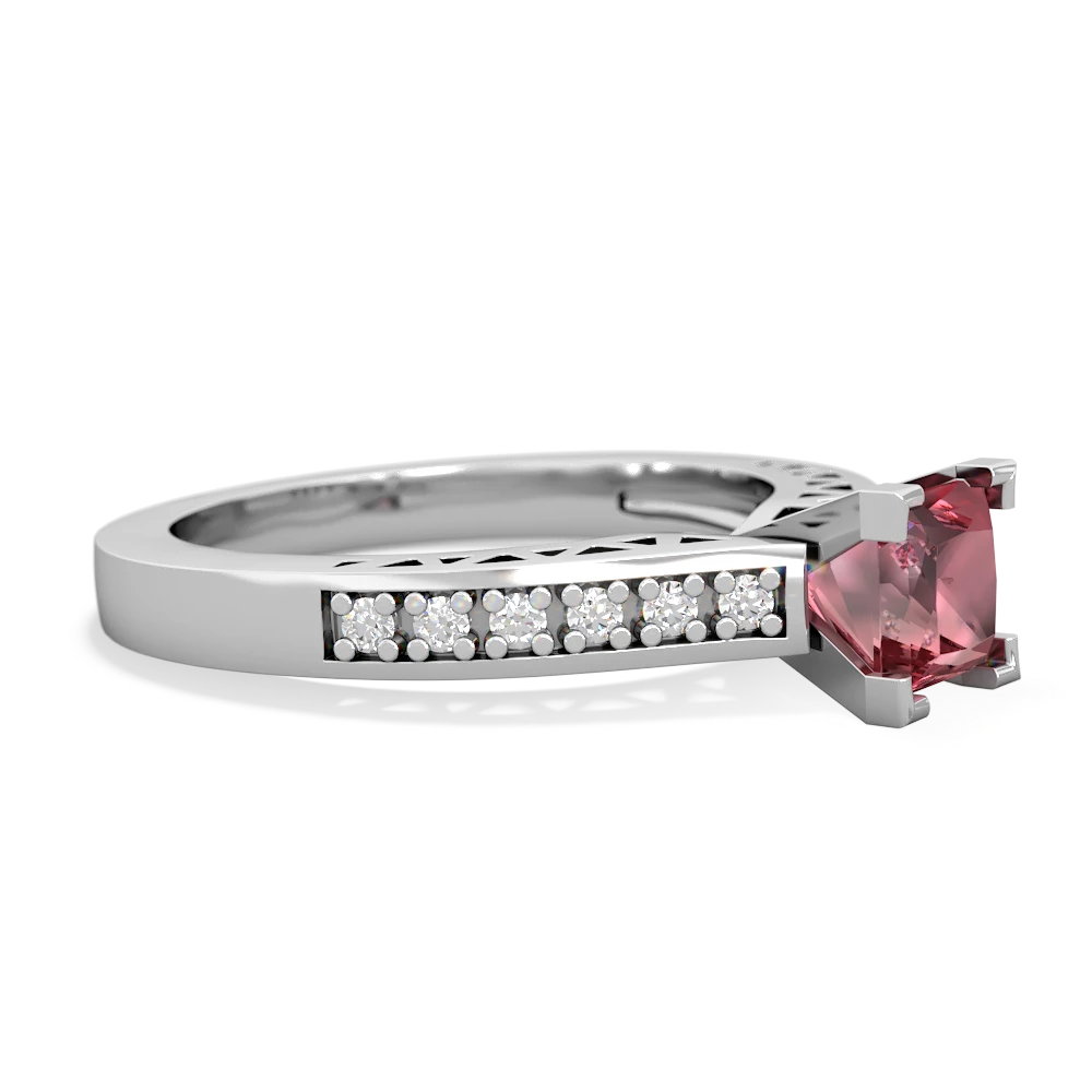 Pink Tourmaline Art Deco Engagement 5Mm Square 14K White Gold ring R26355SQ