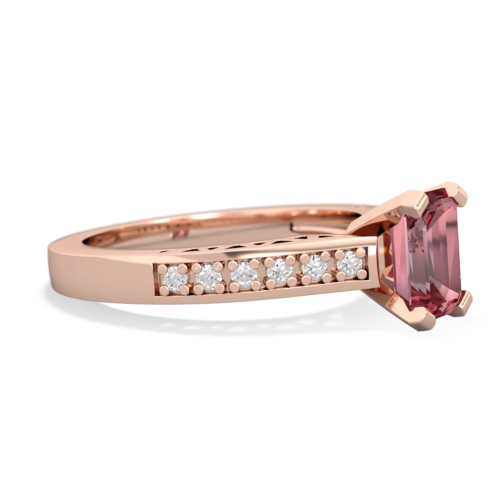 Pink Tourmaline Art Deco Engagement 7X5mm Emerald-Cut 14K Rose Gold ring R26357EM