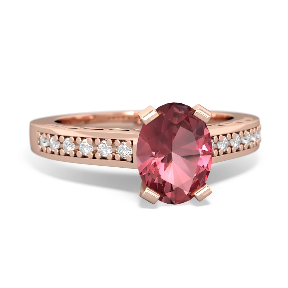 Pink Tourmaline Art Deco Engagement 8X6mm Oval 14K Rose Gold ring R26358VL