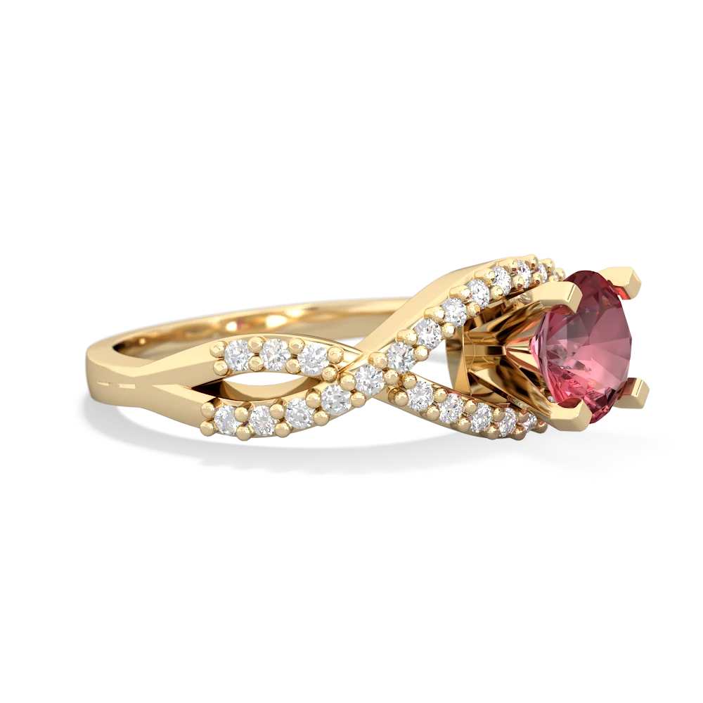 Pink Tourmaline Diamond Twist 6Mm Round Engagment  14K Yellow Gold ring R26406RD