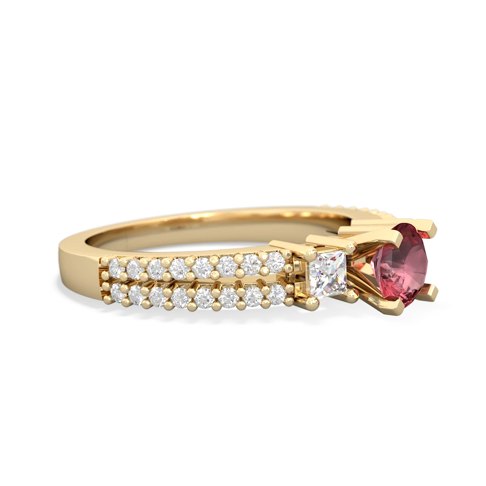 Pink Tourmaline Classic 5Mm Round Engagement 14K Yellow Gold ring R26435RD