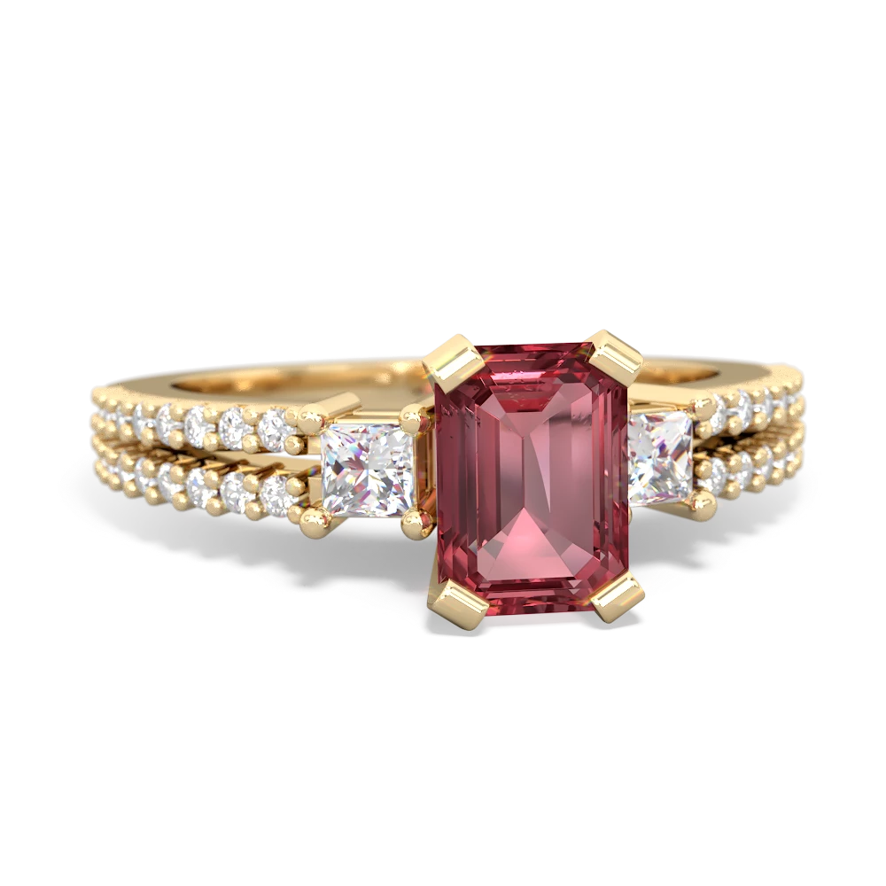 Pink Tourmaline Classic 7X5mm Emerald-Cut Engagement 14K Yellow Gold ring R26437EM