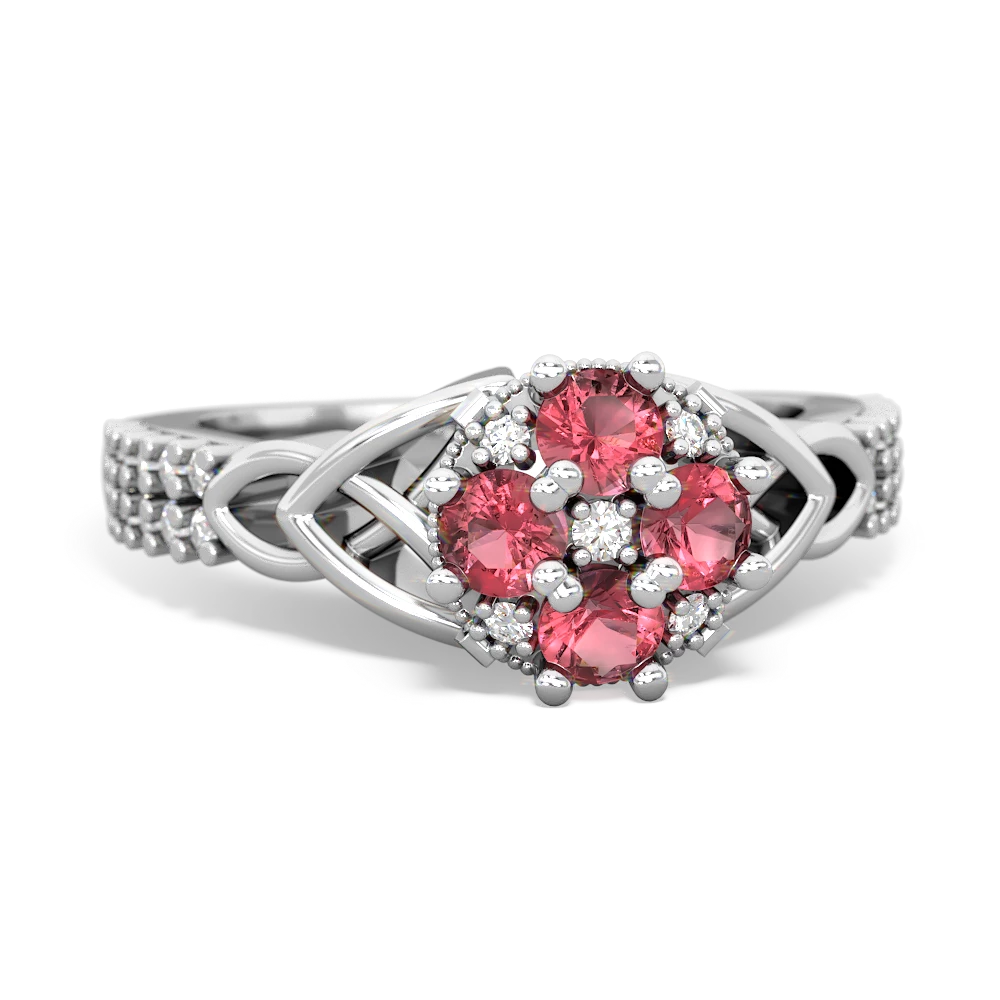 Pink Tourmaline Celtic Knot Cluster Engagement 14K White Gold ring R26443RD