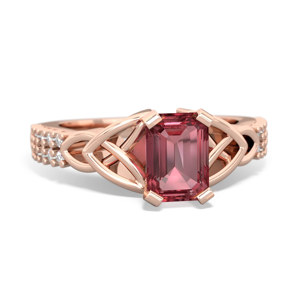 Pink Tourmaline Celtic Knot 7X5 Emerald-Cut Engagement 14K Rose Gold ring R26447EM