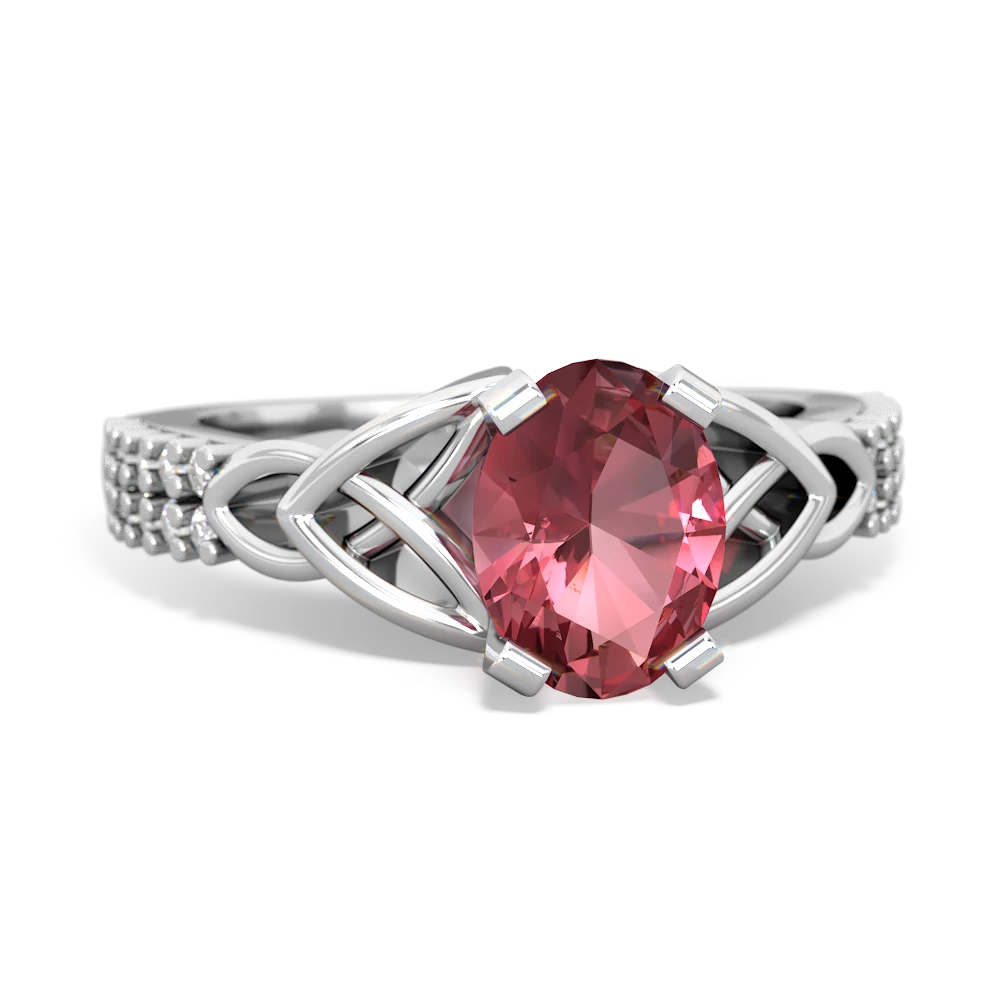 Pink Tourmaline Celtic Knot 8X6 Oval Engagement 14K White Gold ring R26448VL