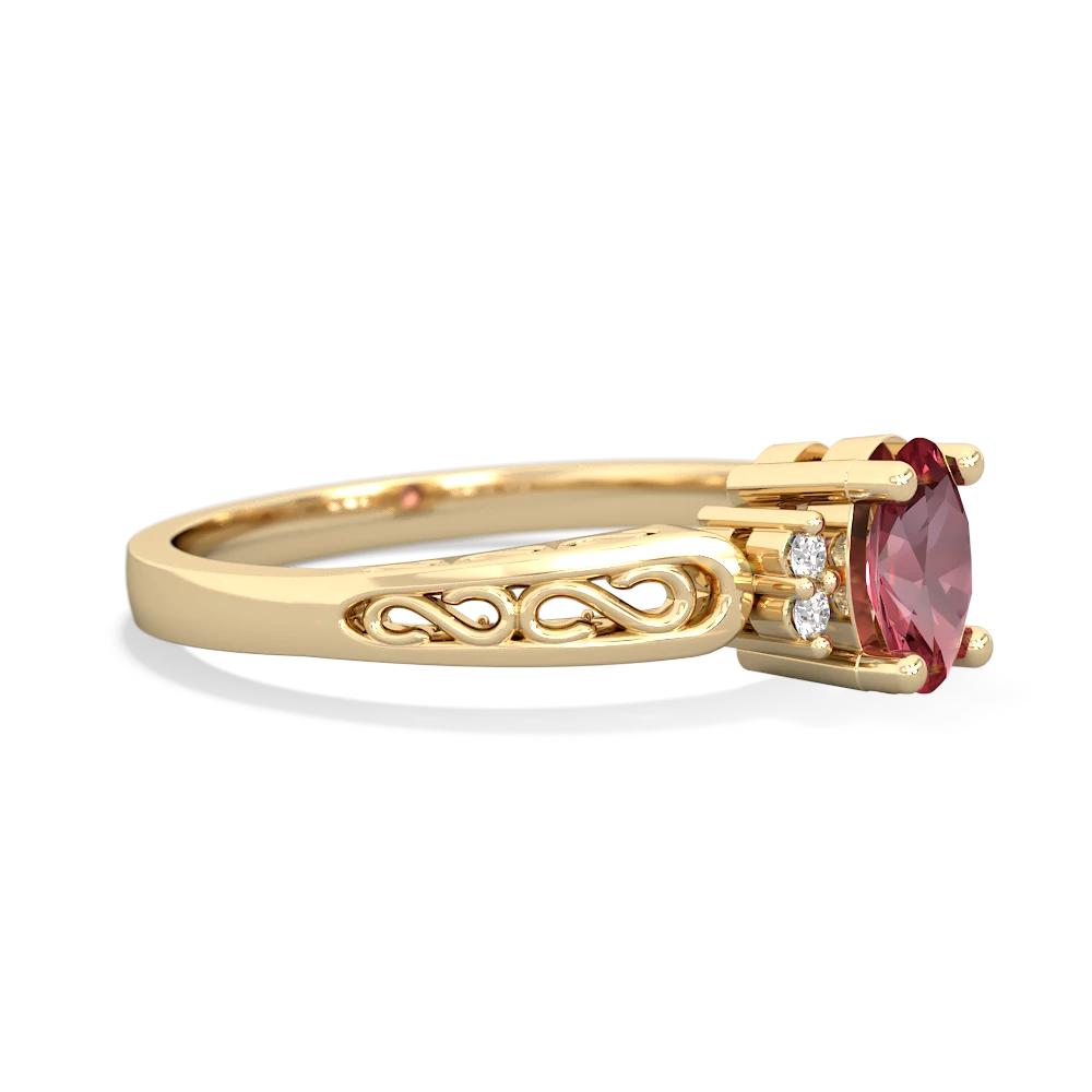 Pink Tourmaline Filligree Scroll Oval 14K Yellow Gold ring R0812