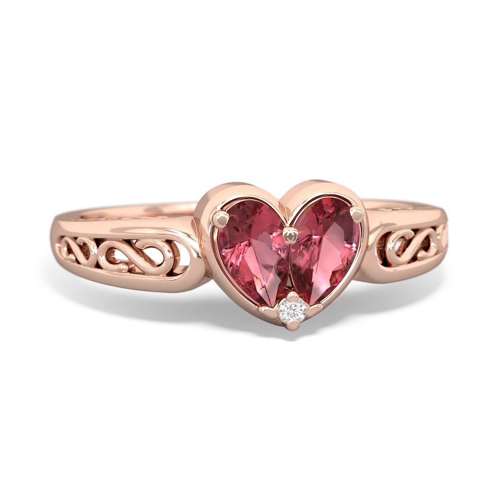 Pink Tourmaline Filligree 'One Heart' 14K Rose Gold ring R5070