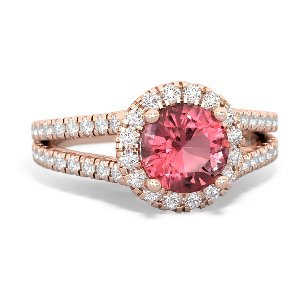 Pink Tourmaline Pave Halo 14K Rose Gold ring R5490